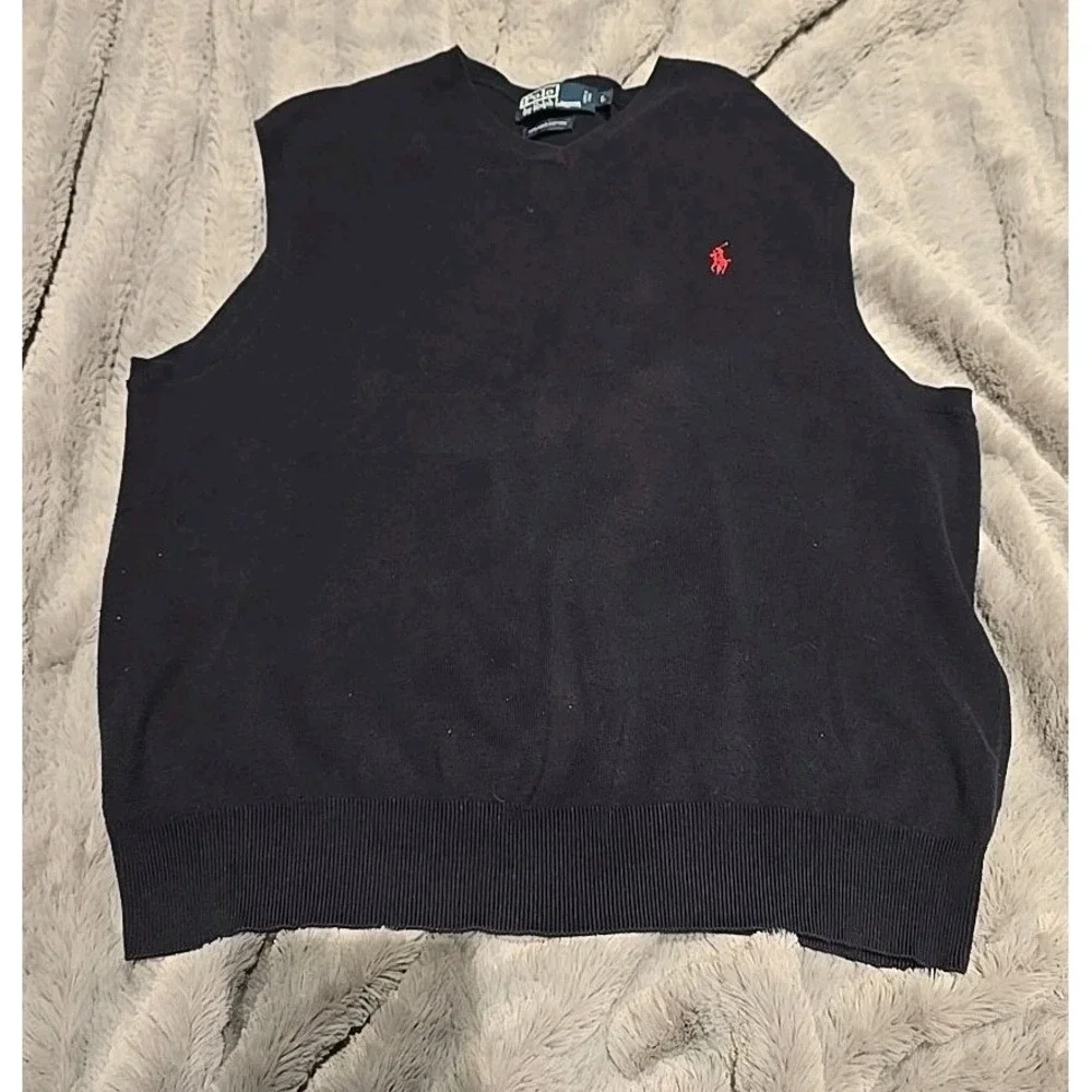 Polo Ralph Lauren Navy Blue 100% Pima Cotton‎ V-Neck Sweater Vest Mens Large L